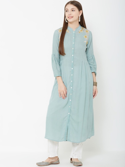 

FASHOR Women Powder Blue Embroidered Anarkali Kurta