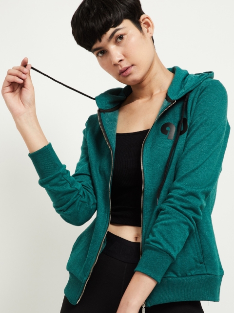 

max Women Green Solid Hooded Sweatshirt
