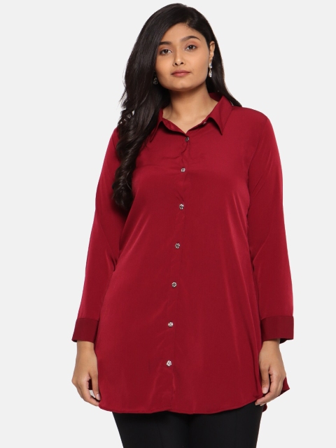 

The Pink Moon Women Maroon Regular Fit Solid Casual Longline Shirt
