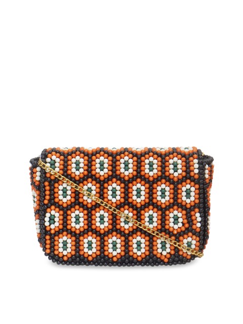 

Diwaah Women Black & Orange Beaded Box Clutch