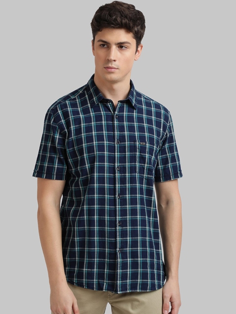 

Parx Men Blue Slim Fit Checked Casual Shirt
