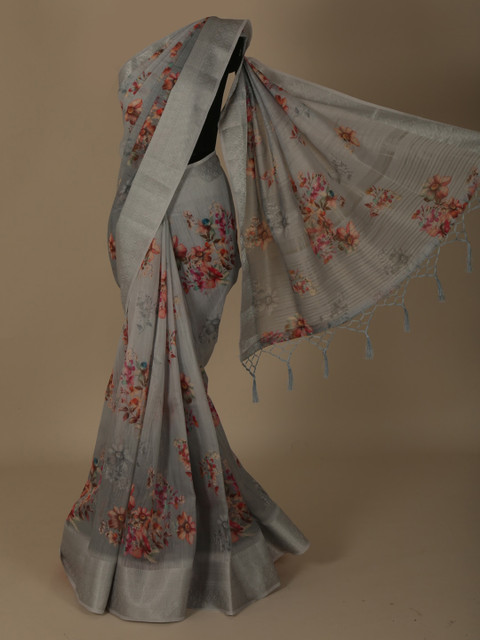 

Pothys Grey & Red Linen Blend Printed Saree