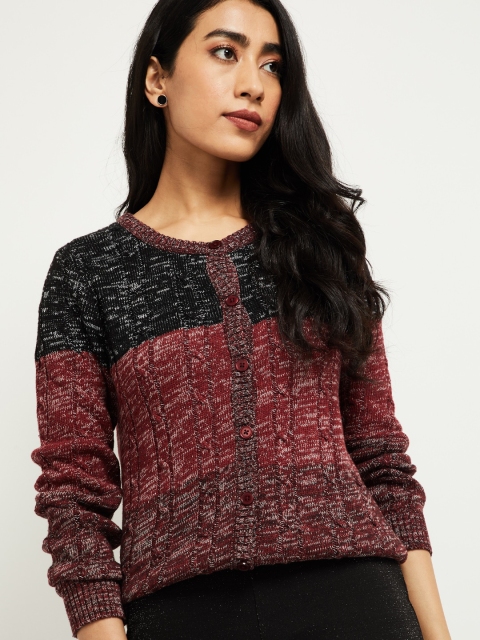 

max Women Red & Black Colourblocked Cardigan