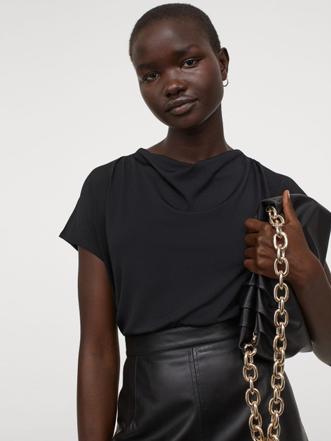 

H&M Women Black Solid Draped Top