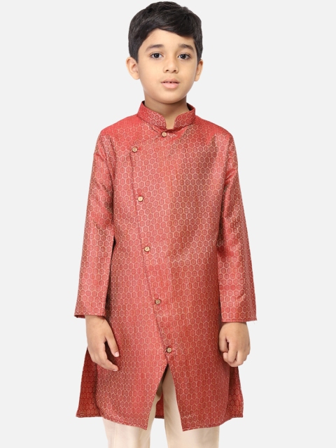 

TABARD Boys Red Woven Design Straight Kurta
