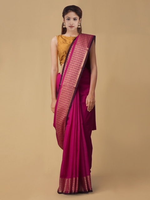 

Unnati Silks Pink & Gold-Coloured Pure Cotton Woven Design Handloom Saree