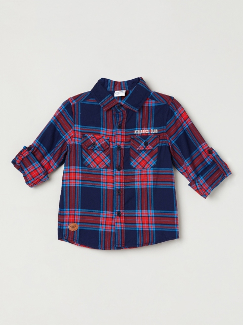 

max Boys Navy Blue Regular Fit Checked Casual Shirt