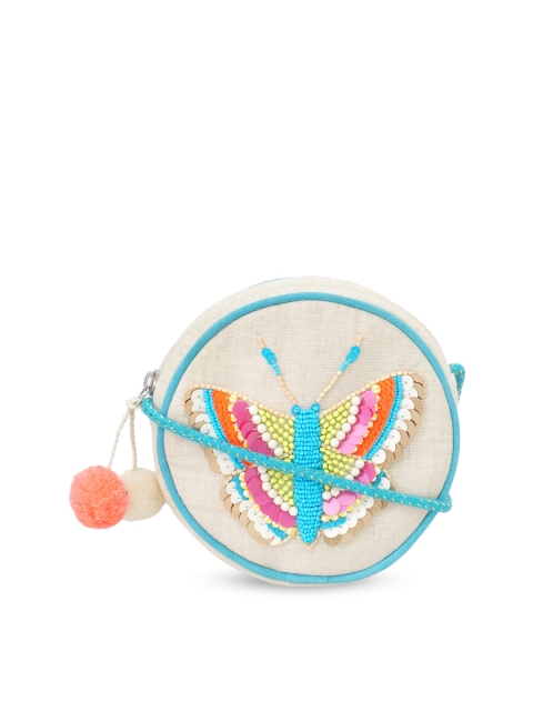 

Diwaah Girls Cream & Blue Embroidered Embellished Sling Bag