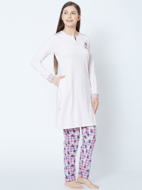 

Sweet Dreams Women Pink & White Printed Kurta Night Suit