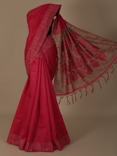 

Pothys Red Solid Jute Silk Saree