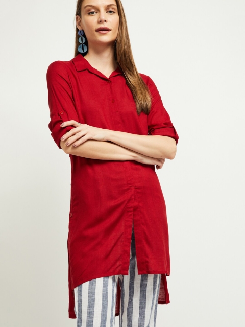 

max Women Red Solid Shirt Style Top