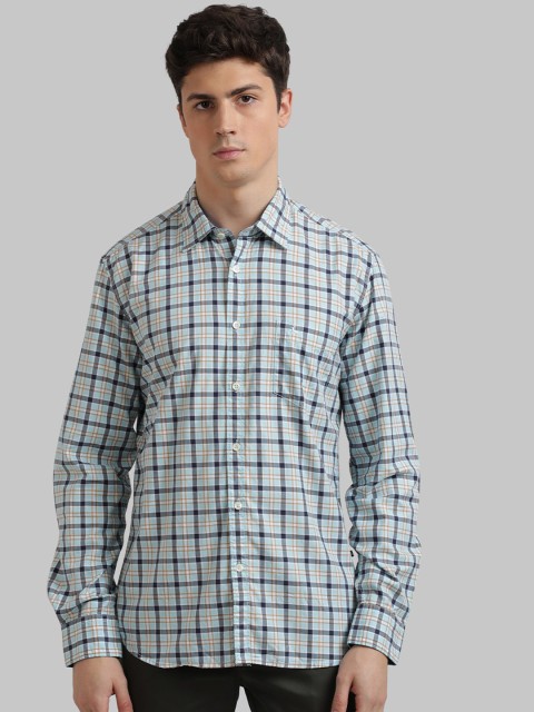 

Parx Men Blue & Green Slim Fit Checked Casual Shirt