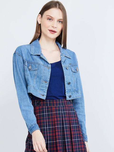

max Women Blue Solid Denim Jacket