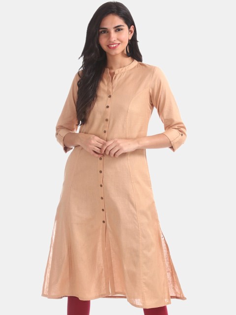 

Karigari Women Beige Solid A-Line Kurta