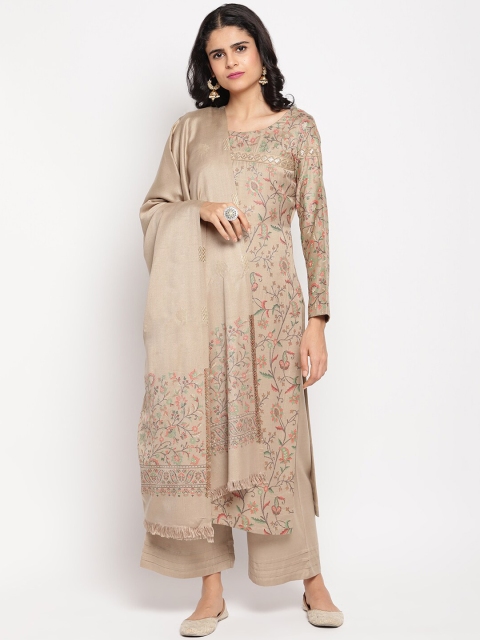 

HK colours of fashion Women Beige Woven Design Unstitched Dress Material