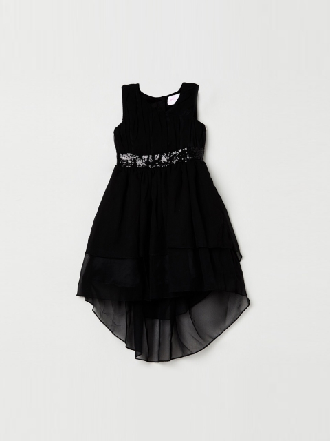 

max Girls Black Solid Fit and Flare Dress