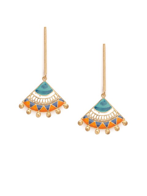 

Globus Orange & Gold-Plated Geometric Drop Earrings
