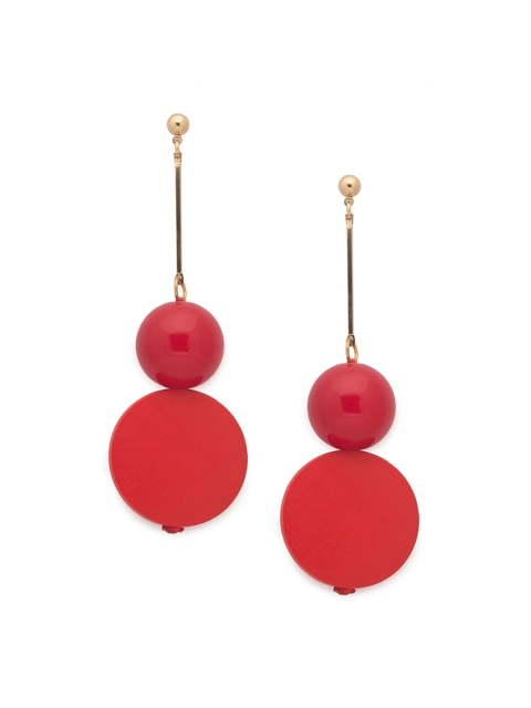 

Globus Gold-Plated & Red Circular Drop Earrings