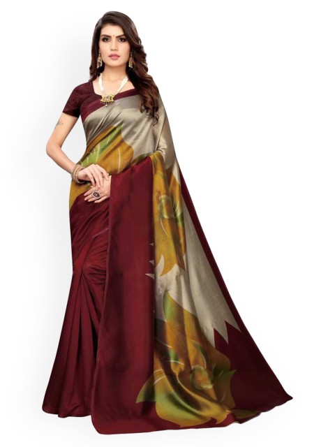 

Mitera Maroon & Gold-Toned Art Silk Solid Mysore Silk Saree