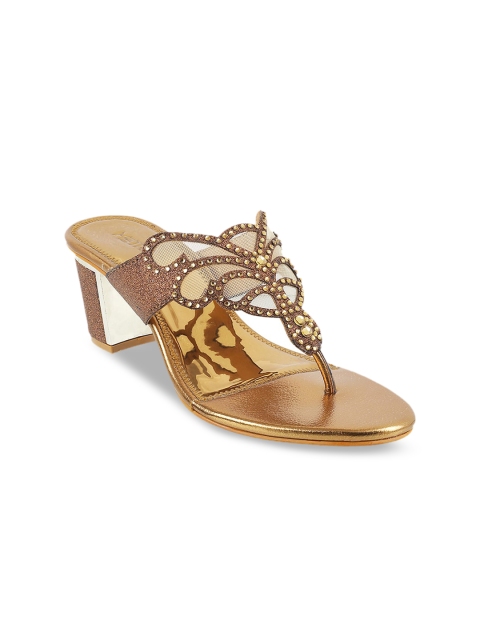 

Metro Women Gold-Toned Embellished Block Heels