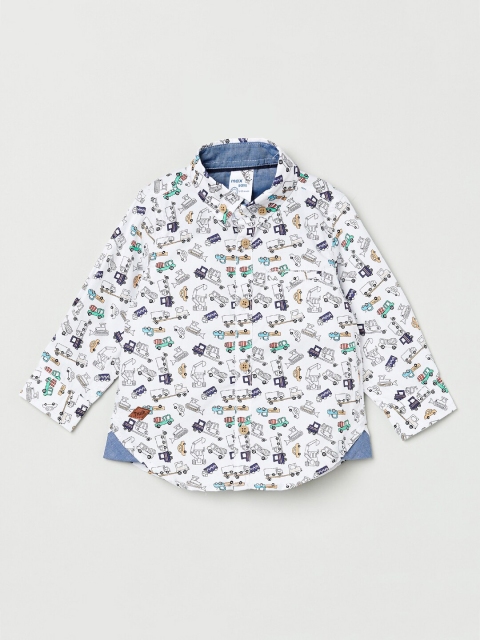 

max Boys White & Blue Regular Fit Printed Casual Shirt