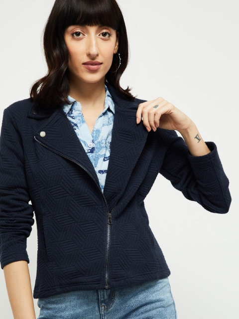 

max Women Navy Blue Solid Tailored Jacket