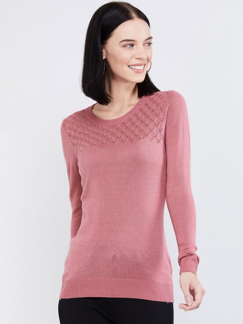 

max Women Pink Self Design Pullover