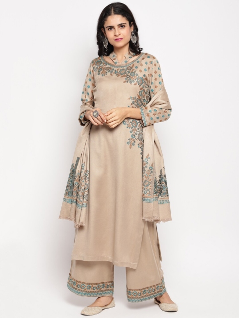 

HK colours of fashion Women Beige & Blue Unstitched Dress Material