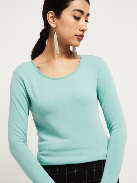 

max Women Sea Green Solid Sweatshirt