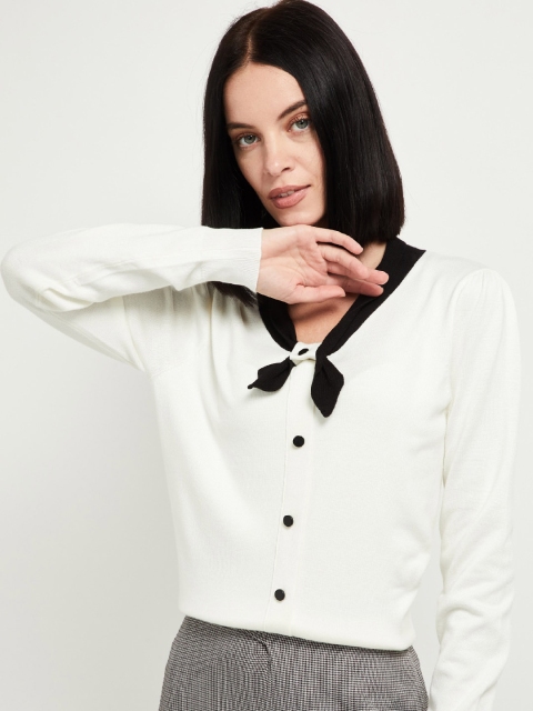 

Max Women White & Black Solid Cardigan