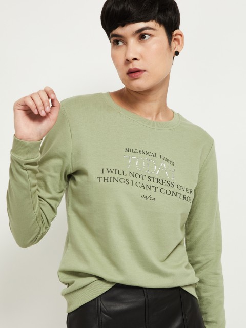 

max Women Green Printed Sweatshirt