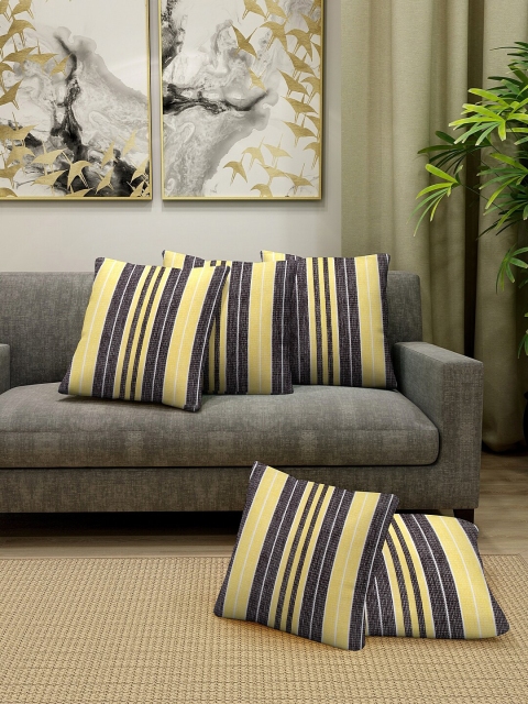 

KLOTTHE Set Of 5 Black & Yellow Striped Square Floor Cushions