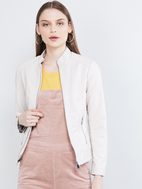 

max Women Off-White Solid Bomber Jacket
