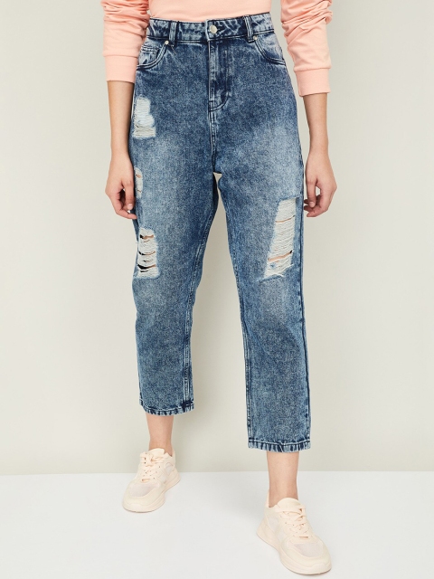 

Ginger by Lifestyle Women Blue Boyfriend Fit Mid-Rise Highly Distressed Jeans