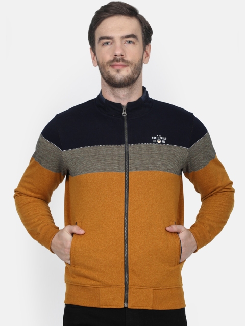 

Monte Carlo Men Mustard Yellow & Black Colourblocked Sweatshirt