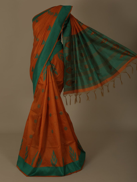 

Pothys Orange & Blue Jute Silk Woven Design Saree