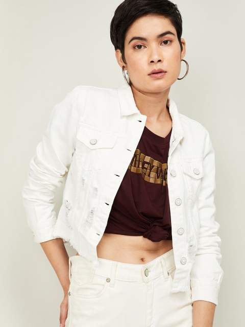 

Ginger by Lifestyle Women White Solid Denim Jacket