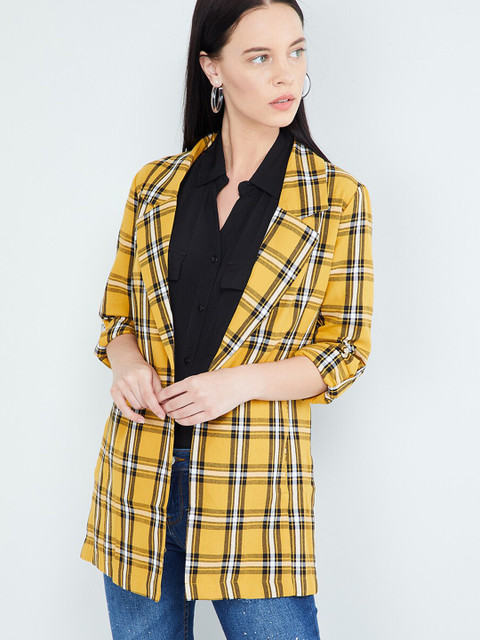 

max Women Mustard Checked Tailored Jacket