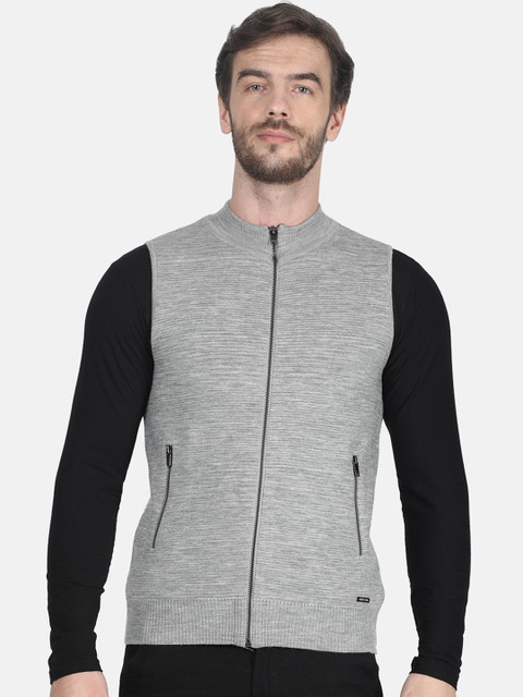 

Monte Carlo Men Grey Solid Front-Open Sweater