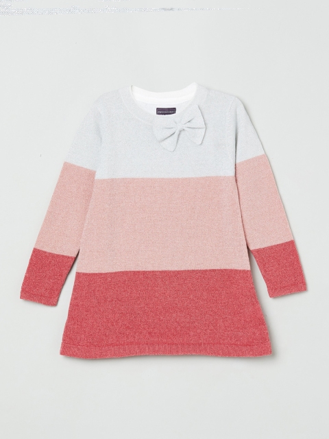 

max Girls Red & Pink Colourblocked Pullover Sweater