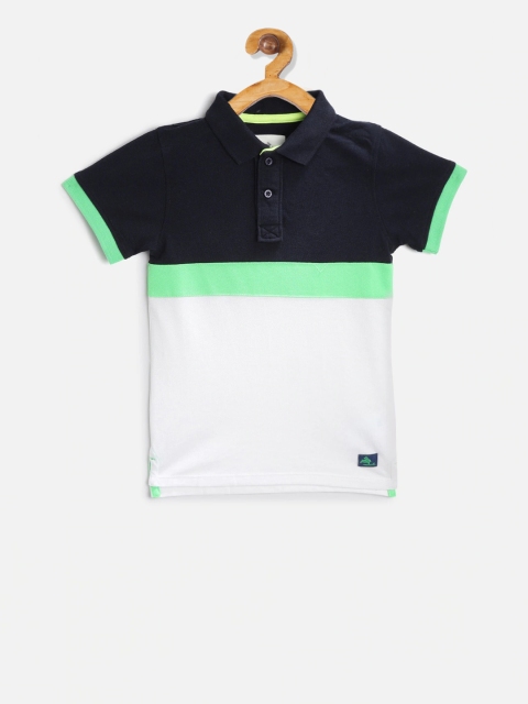 

Cherry Crumble Boys Blue & White Colourblocked Polo Collar T-shirt