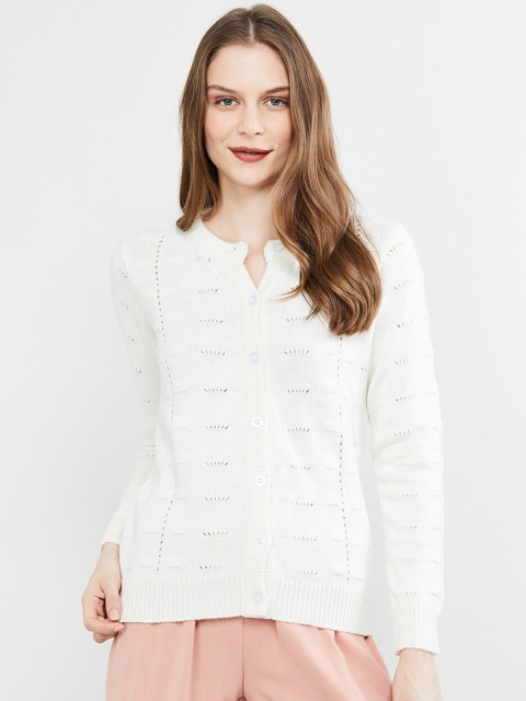 

max Women Cream-Coloured Self Design Cardigan