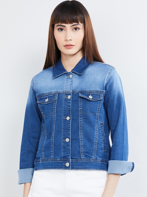 

max Women Blue Solid Denim Jacket