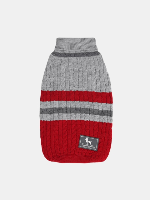 

Heads Up For Tails Red & Grey Striped Cable Knit Dog Sweater