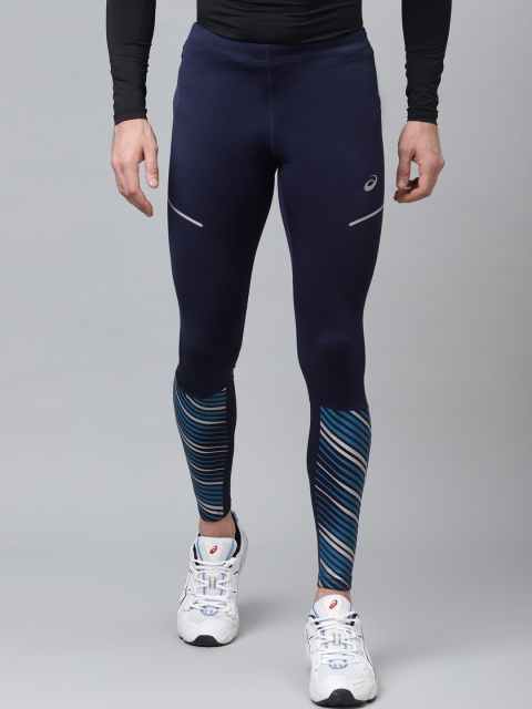 

ASICS Men Blue Printed Quick-Dry Running Tights