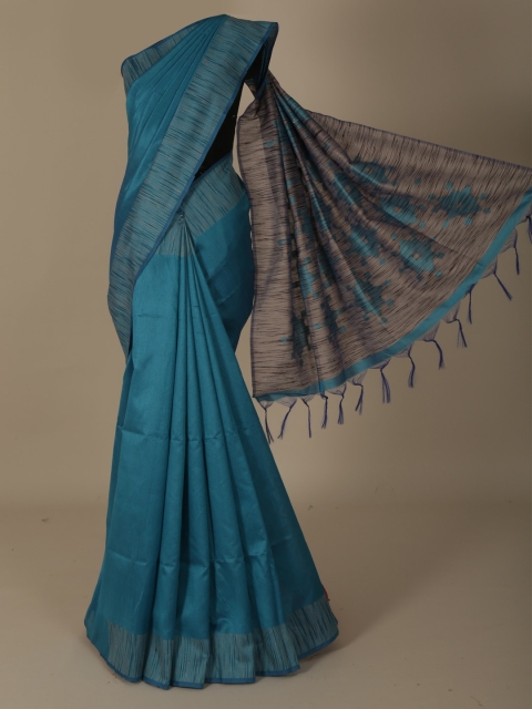 

Pothys Blue Solid Jute Silk Saree