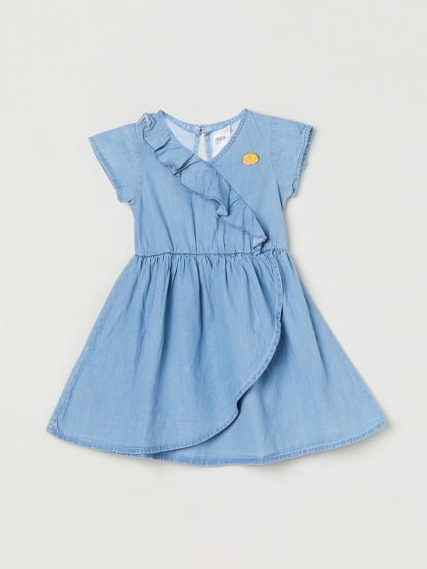 

max Girls Blue Solid Cotton Denim Wrap Dress