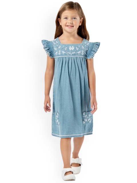 

Cherry Crumble Girls Blue Embroidered A-Line Dress