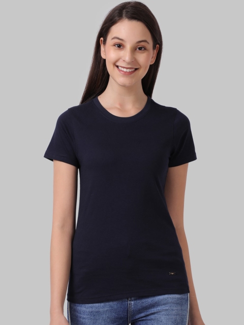 

Park Avenue Woman Women Navy Blue Solid Round Neck T-shirt