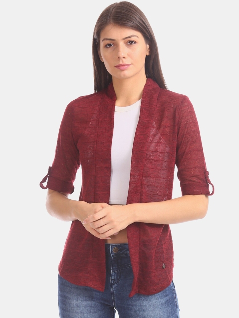 

Cherokee Women Maroon Self Design Open Front Shrug